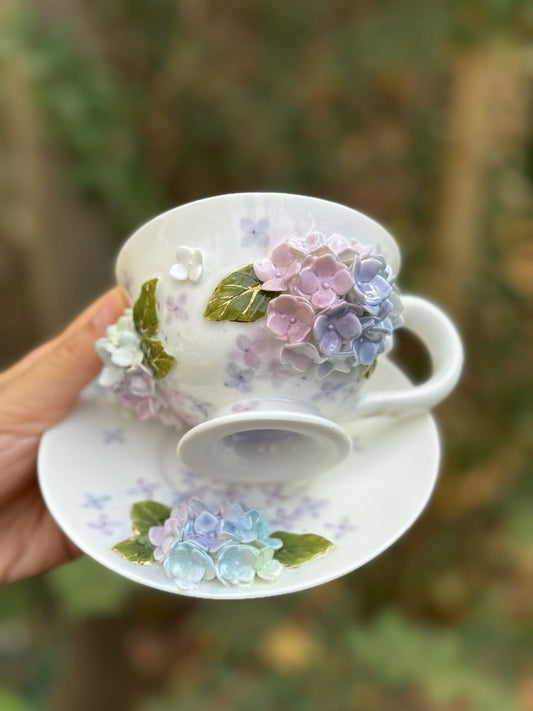 Hydrangea Hand-Painted Tea Cup Set