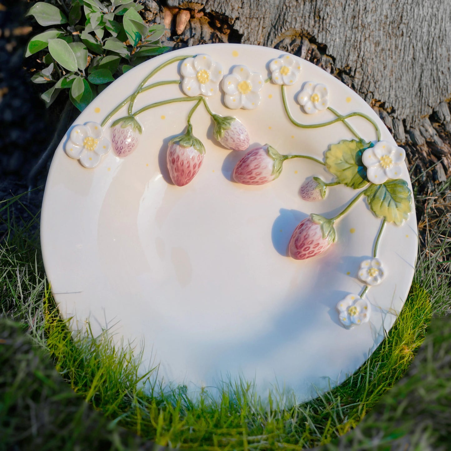 Handmade Strawberry Floral Porcelain Plate
