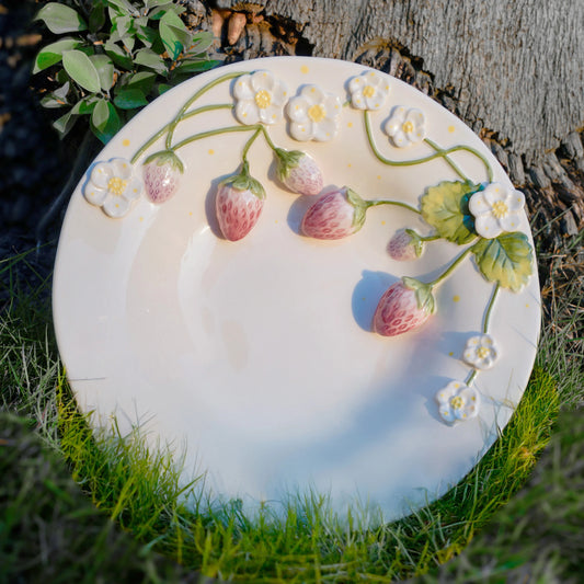 Handmade Strawberry Floral Porcelain Plate