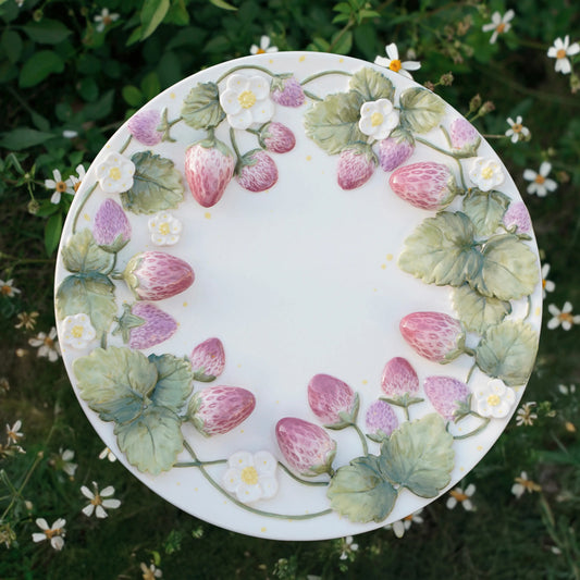 Handmade Strawberry Floral Porcelain Plate